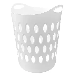 2x Tall White Flexi Lightweight Plastic Laundry Baskets For Home Laundry Clothes Storage Baskets