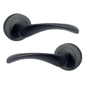 Astrid Door Handles Latch Twist Lever on Rose - Matt Black 120mm