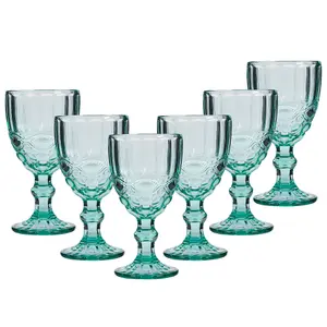 Set of 6 Vintage Luxury Turquoise Drinking Wine Glass Wine Goblets 350ml