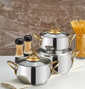 Rozi Sevval Collection 6-piece Stainless Steel Mini Cookware Set (Gold Handles)