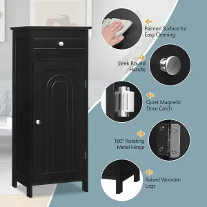 Costway Bathroom Wooden Storage Cabinet Floor Standing Cupboard w/ Single Door & Drawer