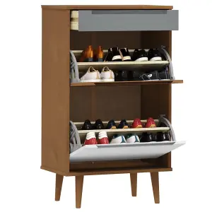 Berkfield Shoe Cabinet MOLDE Brown 59,5x35x103 cm Solid Wood Pine