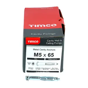 Timco - Metal Cavity Anchors - Zinc (Size M5 x 65 (70mm Screw) - 100 Pieces)