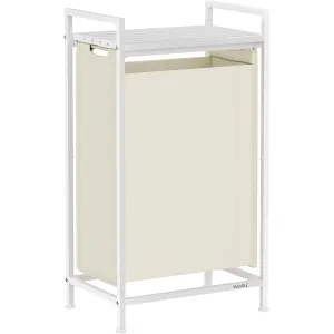 VASAGLE Clothing Organizer Basket with Metal Frame, Removable Bag, Pull-Out Shelf and Sorter, Cream White and Cloud White