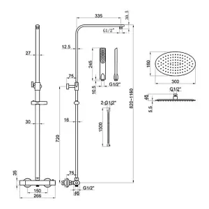 Scudo Marco Oval Telescopid Rigid Riser Shower Kit with Thermostatic Bar Valve