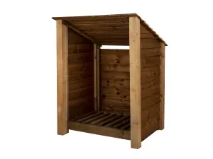 Wooden log store (roof sloping back) W-99cm, H-126cm, D-88cm - brown finish