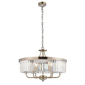 Luminosa Ascoli Pendant Ceiling Light Antique Brass Plate, Clear Cut Glass