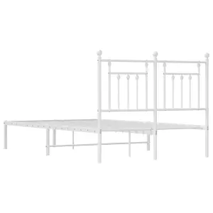 Berkfield Metal Bed Frame with Headboard White 135x190 cm