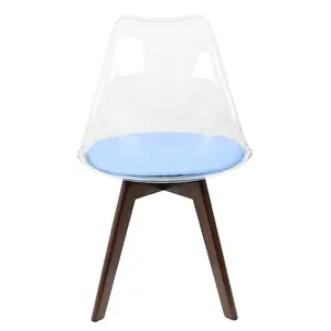 Soho Clear and Blue Plastic Dining Chair with Squared Dark Wood Legs