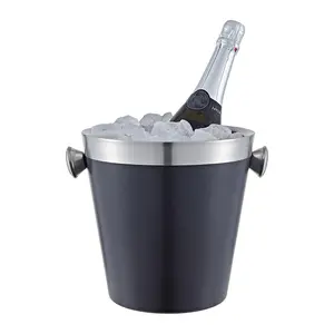 Buckingham Double Wall Stainless Steel Insulated Champagne / Wine Bottle Bucket  22.5 cm / 4.8 Litre, black finish