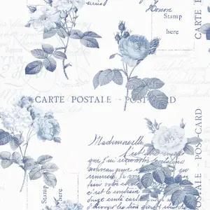 Galerie Nostalgie Blue Postale Rose Smooth Wallpaper