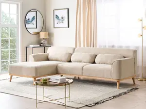 Corner Sofa SIMOS Light Beige Corduroy Right Hand