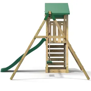 Rebo Adventure Wooden Climbing Frame, Swing Set and Slide - Rushmore Green