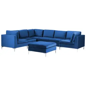 Corner Sofa with Ottoman EVJA Navy Blue Velvet Right Hand