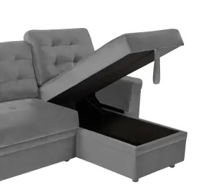 Corner Sofa Bed, L-Shaped Corner Sofa Bed with Storage, Settee Sleep Reversible Storage Chaise - Velvet Gray