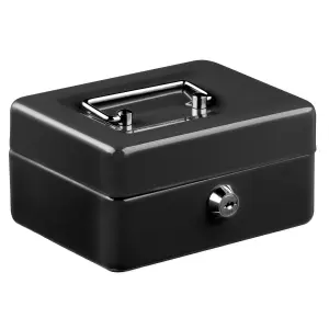 Hardys Metal Cash Box Money Bank Deposit Steel Tin Security Safe Petty Key Lockable - 6" Black