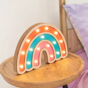 ValueLights Kids Battery Powered Wooden Rainbow Wall or Table Lamp