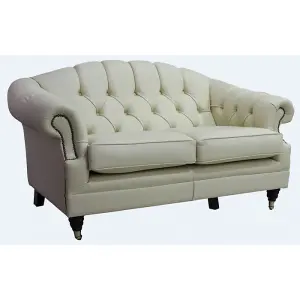 Chesterfield 2 Seater Shelly Cream Leather Sofa Settee In Victoria Style