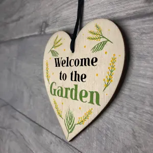 Welcome To The Garden Hanging Door Wall Sign Wood Heart Home Decor Sign