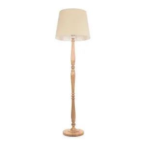 ValueLights Victoria Traditional Light Wood Candlestick Floor Lamp with Beige Tapered Shade - LED Bulb Included