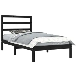 Berkfield Bed Frame Black Solid Wood Pine 100x200 cm