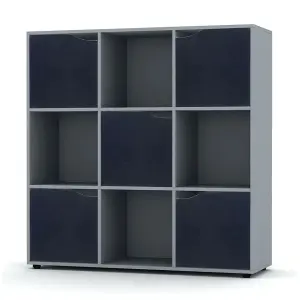 URBNLIVING 9 Cube Grey Wooden Bookcase Shelving Display Shelves Storage Unit Wood Shelf Black Door