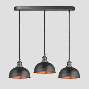 Industville Brooklyn Dome 3 Wire Oval Cluster Lights, 8 inch, Pewter & Copper, Pewter holder