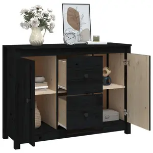 Torres 100Cm 2 Drawer Solid Wood Highboard Black