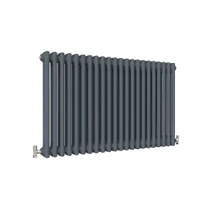 Horizontal Anthracite Double Column Radiator (H) 600mm x (W) 1010mm, 4600 BTU.