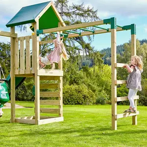 Rebo Adventure Wooden Climbing Frame with Monkey Bar, Swings & Slide - Logan