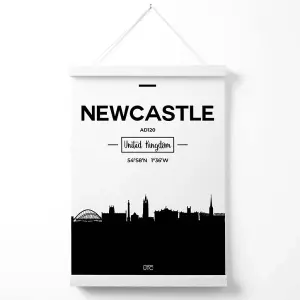 Newcastle Black and White City Skyline Poster with Hanger / 33cm / White