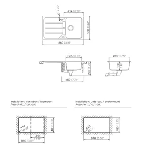 Cooke & Lewis Arber White Composite quartz 1 Bowl Sink & drainer 500mm x 860mm