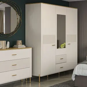 Ruben 3 Door Wardrobe with Mirror - Cashmere / Stone Oak