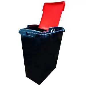 Set Of 3 Black Base 40 Litre Recycling Waste Utility Interlocking Bins With Colour Coded Lids