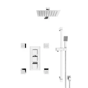 Nes Home Olive Square 3 Way Concealed Thermostatic Shower Mixer Valve, Shower Head, Handset, Slider Rail, 4x Body Jets Set Chrome