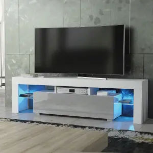 Aria TV Unit 160cm White and Grey High Gloss Doors with LED Lighting - Creative Furniture