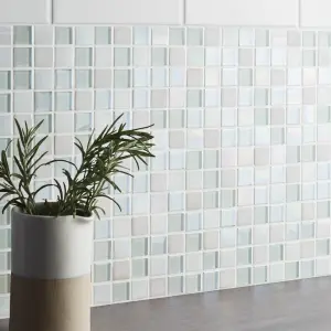 Parmia White Gloss Glass effect Glass & marble Mosaic tile, (L)300mm (W)300mm