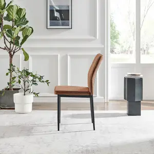 Furniturebox UK Dining Chair - 2x Riya Burnt Orange Fabric Upholstered Dining Chair Black Legs - Minimalist Kitchen Furniture