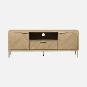 sweeek. 2-cupboard herringbone TV stand Budapest Natural 120x40x45 cm