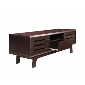 Essentials TV Cabinet with Sliding Slatted Door and Shelf in Wenge Wood Effect