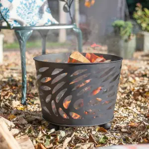 Garden Metal Firepit Outdoor Log Basket Heat Black