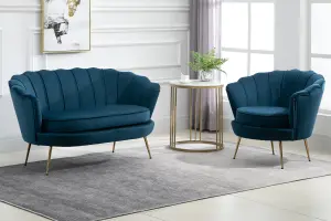 Blue Velvet Armchair Birlea Ariel Easy Accent Fabric Gold Vintage Design