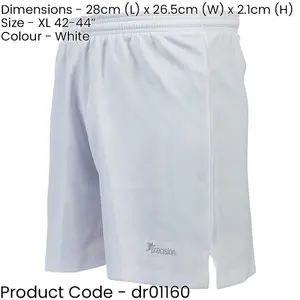 XL ADULT Elastic Lightweight Football Gym Training Shorts - Plain WHITE 42-44"