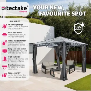 Gazebo Caracas - 3 x 3 m, 4 side panels, weather & UV-resistant, translucent roof - grey