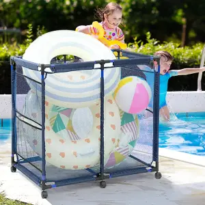 Blue Outdoor Swimming Pool Breathable Mesh Removable Storage Frame with Wheels