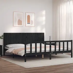 Berkfield Bed Frame with Headboard Black 200x200 cm Solid Wood