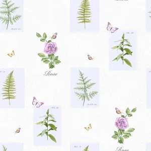 Galerie Country Cottage Lilac Green Rose Botanical Motif Smooth Wallpaper