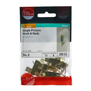 Timco - Picture Hanging Hooks - Single - Electro Brass (Size No.2 Single - 12 Pieces)