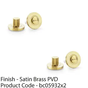 2 PACK - Modern Knurled Thumbturn & Release Lock - Satin Brass - Bathroom Door WC