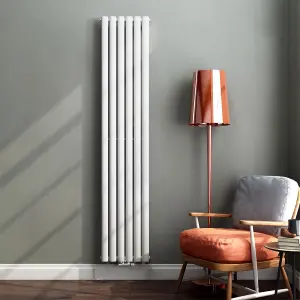 Nes Home 1800 x 360 mm Central Connection Vertical Designer Radiator White Double Oval Tube